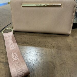 Steve Madden Blush Saffiano Zip Wristlet with Branded Strap, GC